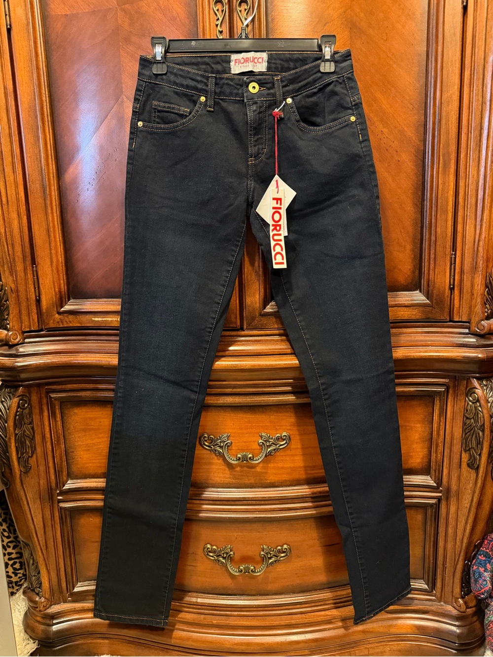 NEW! Fiorucci Black Skinny Jeans with Gold-Tone Rivet Details size 26
